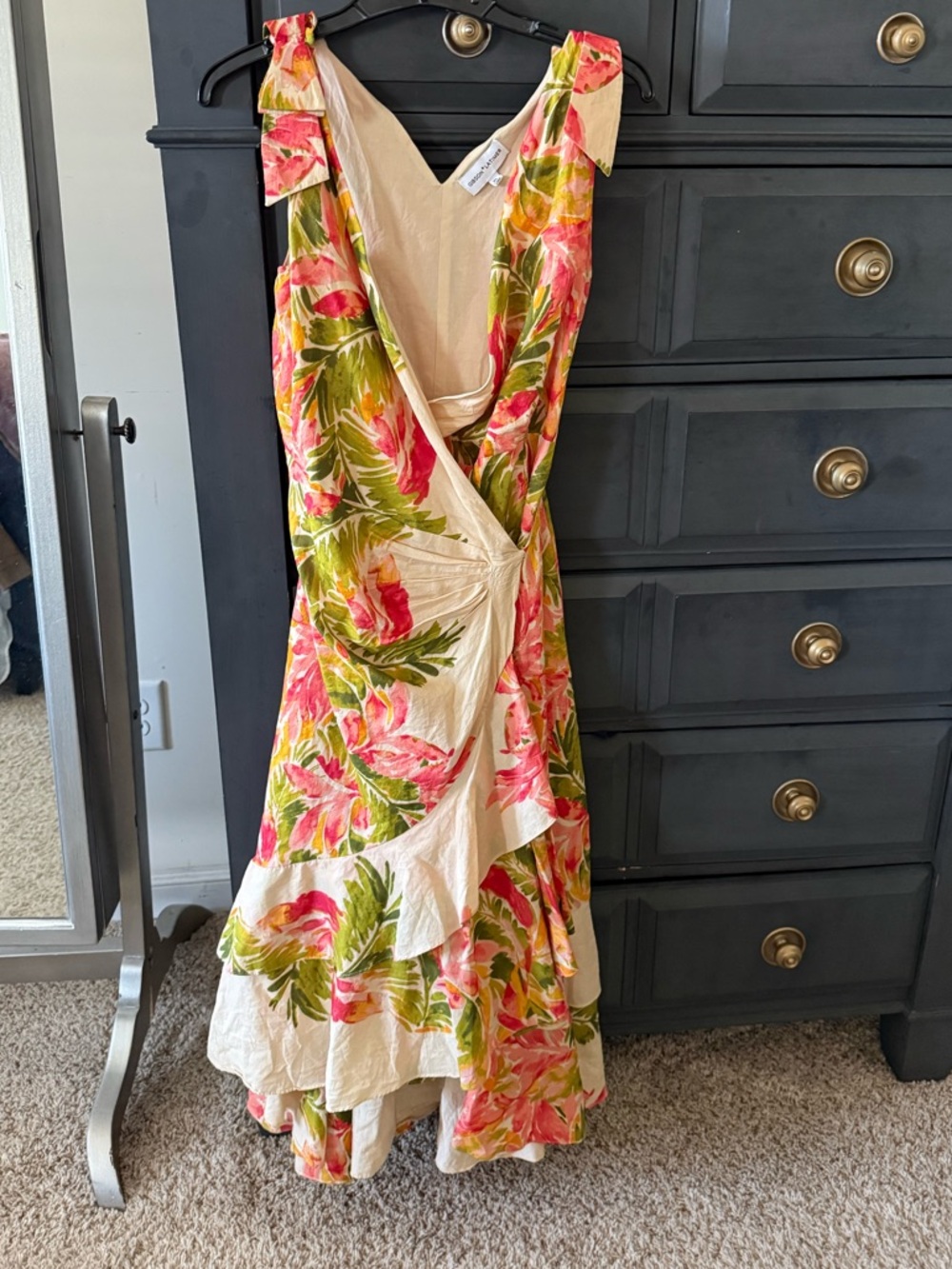 Gibson Latimer Maxi Wrap Dress with Pink and Green Floral Print